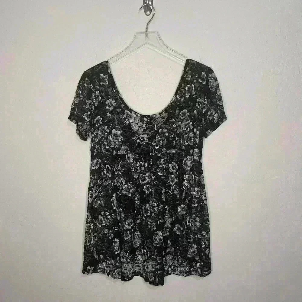 Torrid Black Blue floral Sheer Lace Babydoll Top 00 Large 12/14 - Picture 6 of 6